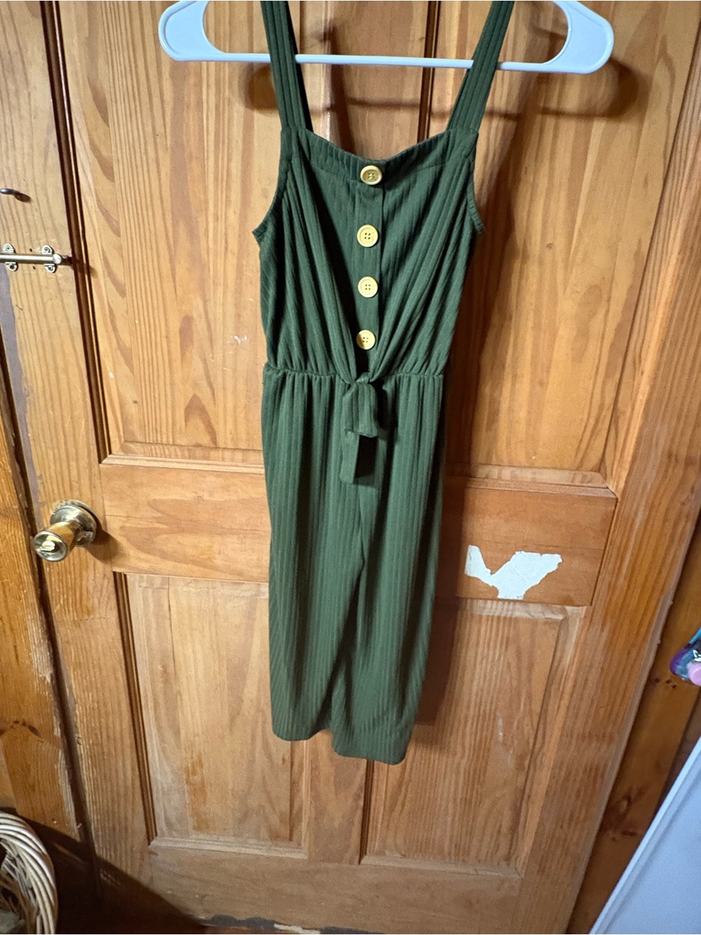Love Squared Olive Green Button-Front Jumpsuit with Tie Waist